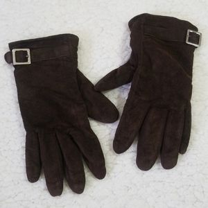 Brown genuine leather winter gloves